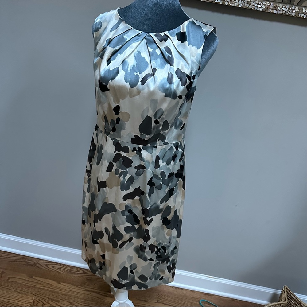 Ann Taylor Silk watercolor midi length sleeveless dress 4 sheath lined white